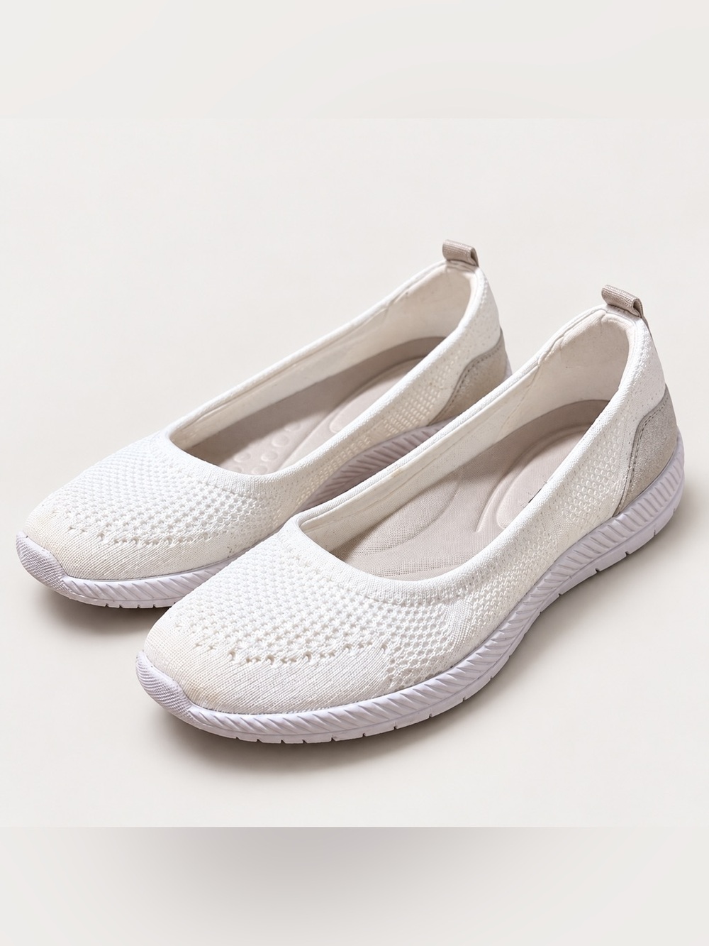 Easy Spirit Glitz 2 White Knit Slip-On Walking Flats 9N Narrow